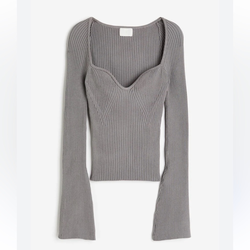 H&M Gray Sweetheart Neckline Bell Sleeve Sweater Small